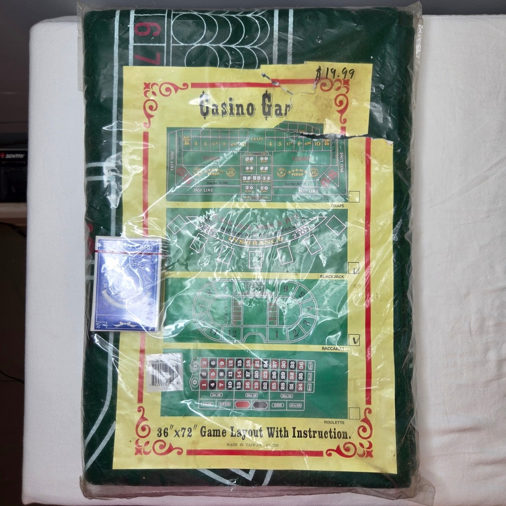 Vintage 36x72 Casino Game Layout Green Felt Craps Blackjack Roulette Baccarat